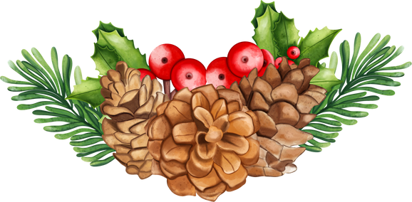 Christmas Holly, pine cone set, Christmas decoration, Digital paint watercolor illustration