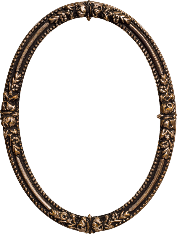 Golden metal decorative ornate oval picture frame isolated cutout on transparent